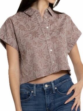 Madewell Cropped Button-Front Blouse in Dusty Mauve Floral